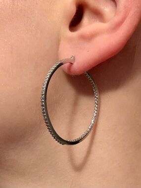 Express Silver Dual Pavé Crystal 1.5 inch Hoop Earrings